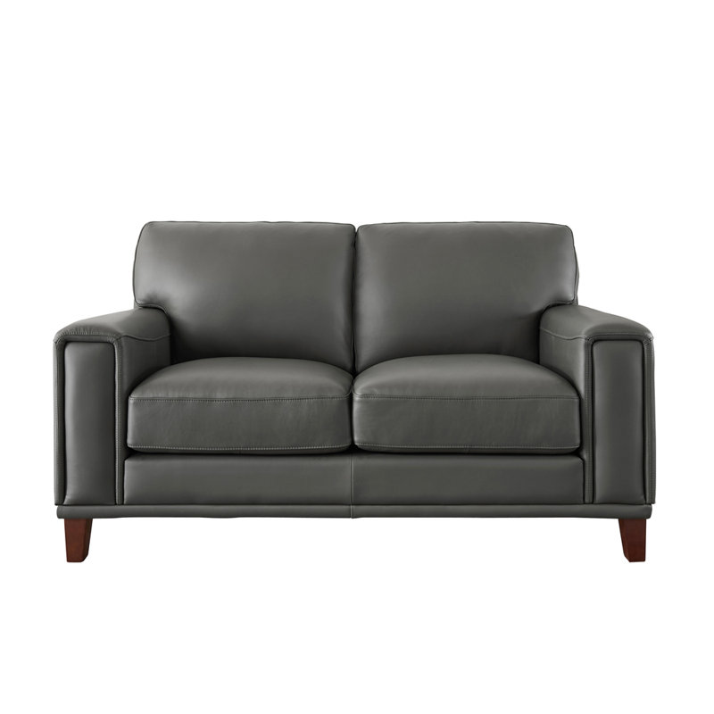 64.5'' Gray Genuine Leather Track Arm Loveseat
