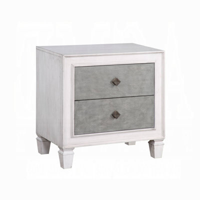Two-Tone Finish Nightstand With 2 Drawers, Rustic Gray And Weathered White