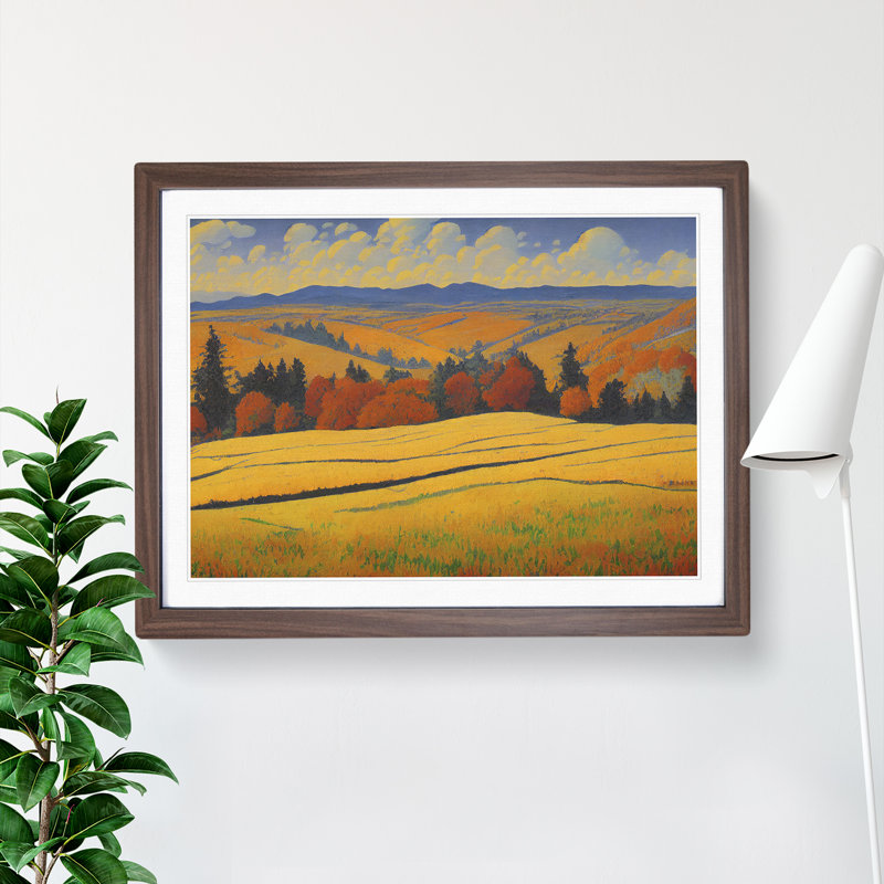Autumn Meadow Landscape Vol.5 - Single Picture Frame Print, Walnut Framed, 46cm H x 64cm W x 2cm D