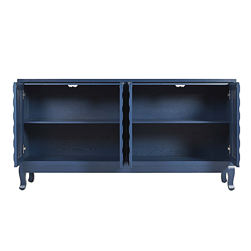 Élégant buffet doté de portes à motif ondulé sophistiquées avec un design à rainures arquées dans un agencement élégant à quatre portes, réglable, adapté pour le bureau, le vestibule et le salon
