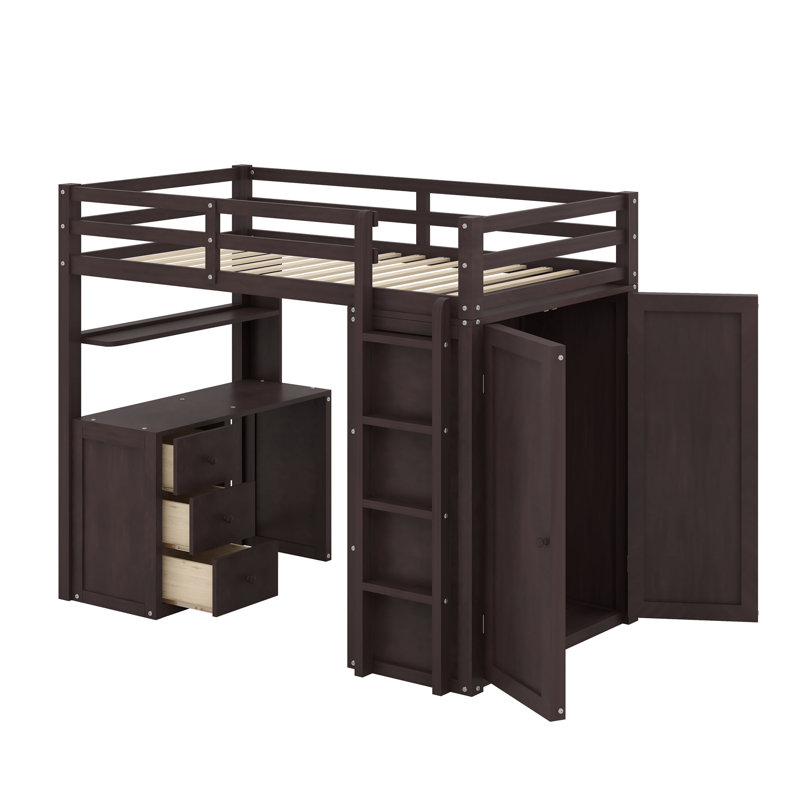 Javers Kids Twin Loft Bed with Drawers, Espresso