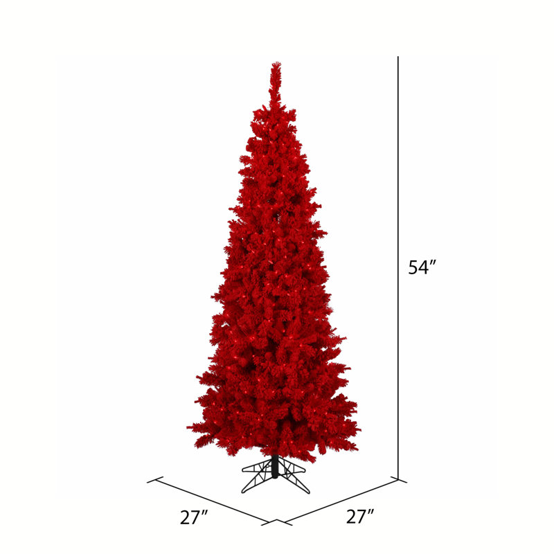 Sapin de Noël artificiel floqué rouge, 4,5 pi