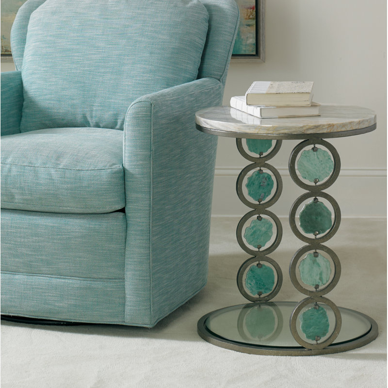 Infinity Marble End Table, Silver/Blue, White