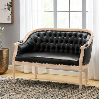 Modern In Black With Exquisite Tufting, Graceful Legs And Solid Birch Wood Frame Button Diamond Stitch, Gracefully Scrolled Arms, Stunning Nailhead Accents Pu