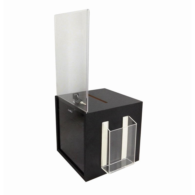 Black MDF Lockable Suggestion and Donation Box with Acrylic Header