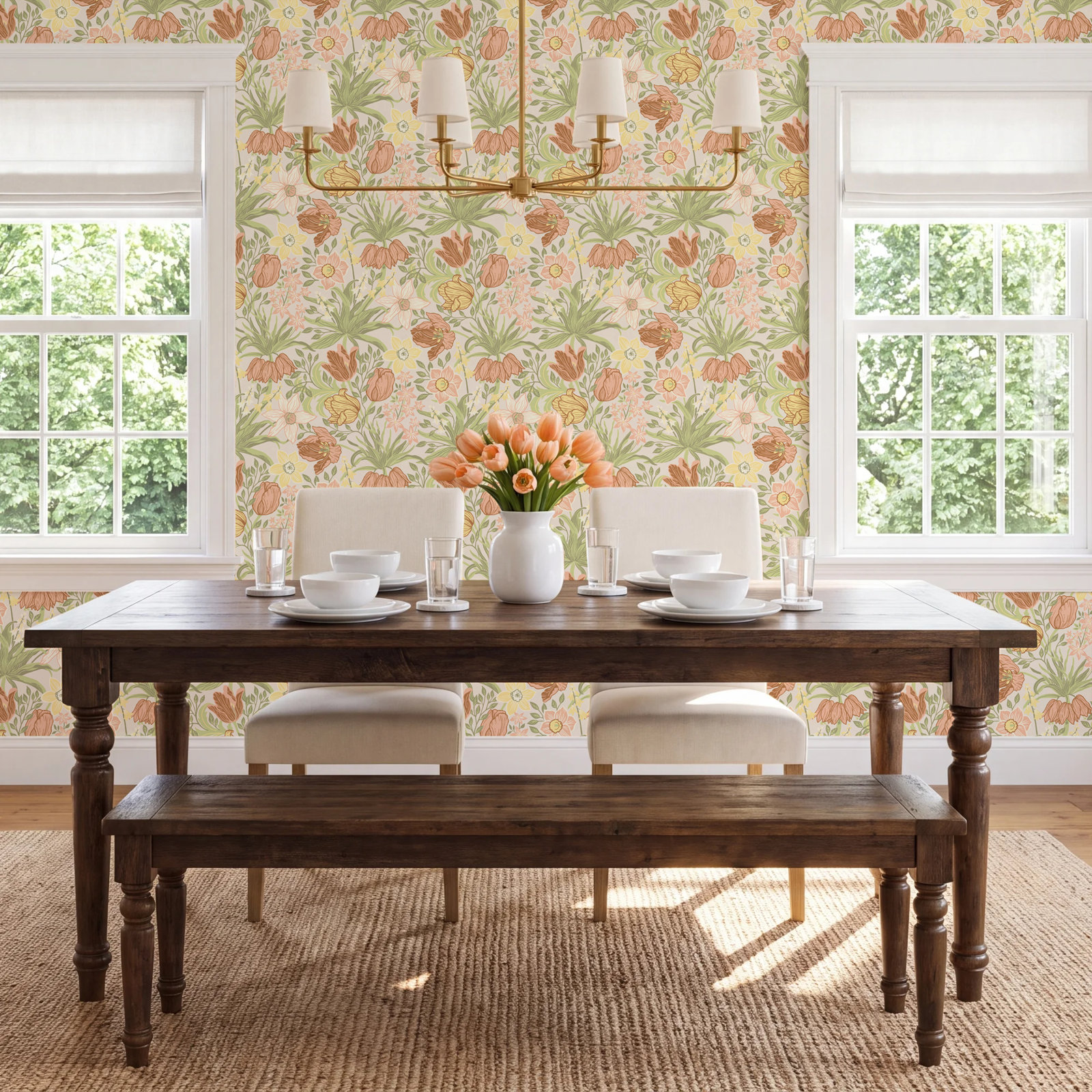 Non-Pasted,Unpasted Floral Wallpaper, Light Gray