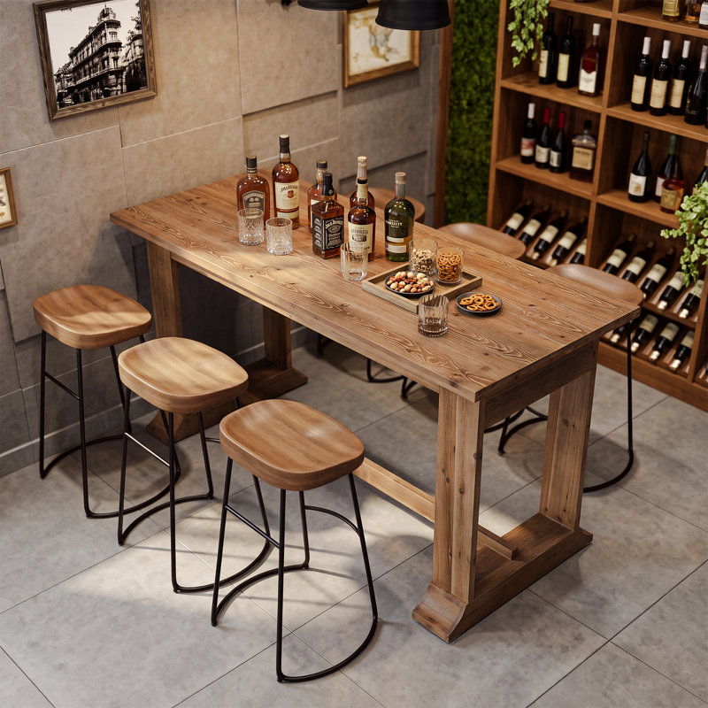 Table de bar en bois massif de 63 pouces, table de pub rectangulaire à hauteur de bar Farmhouse pour cuisine et salle à manger
