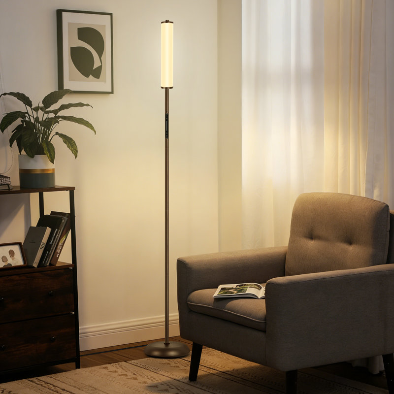 Lampe sur pied d'angle à intensité variable 65 po avec télécommande et interrupteur à glissière, Gris