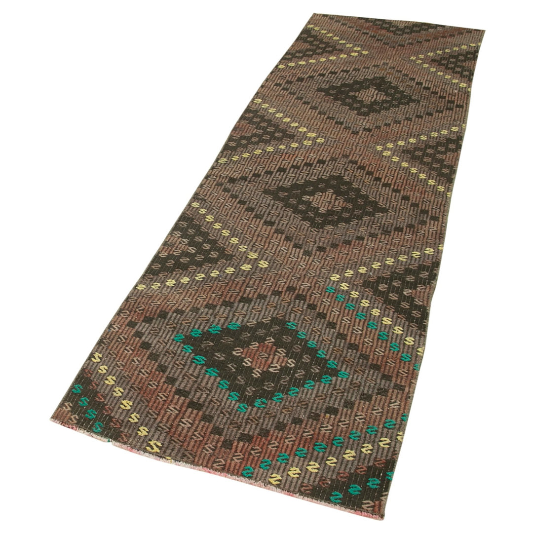 Anatolian Runner White Striped Wool Handmade Area Rug