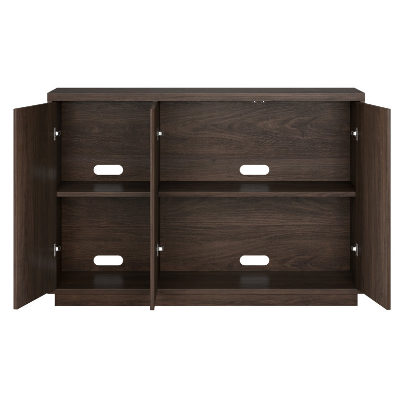 48" Fluted Buffet Table with Adjustable Shelves & Cable Management — Alder Brown Transitional Sideboard for Dining Room | Alston