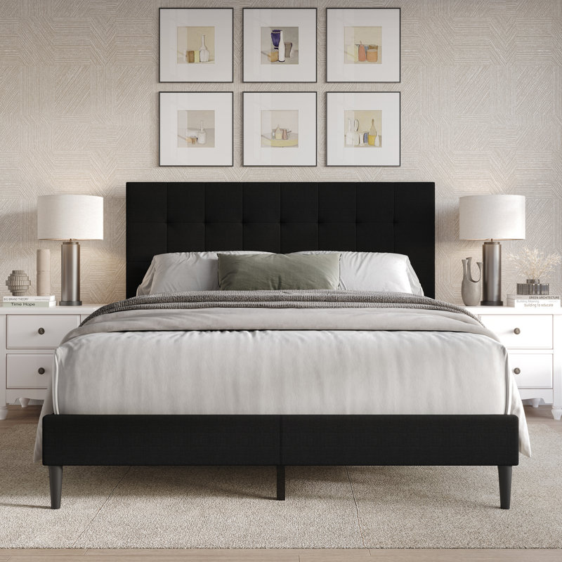 Artemiza Upholstered Platform Bed, Black, Queen