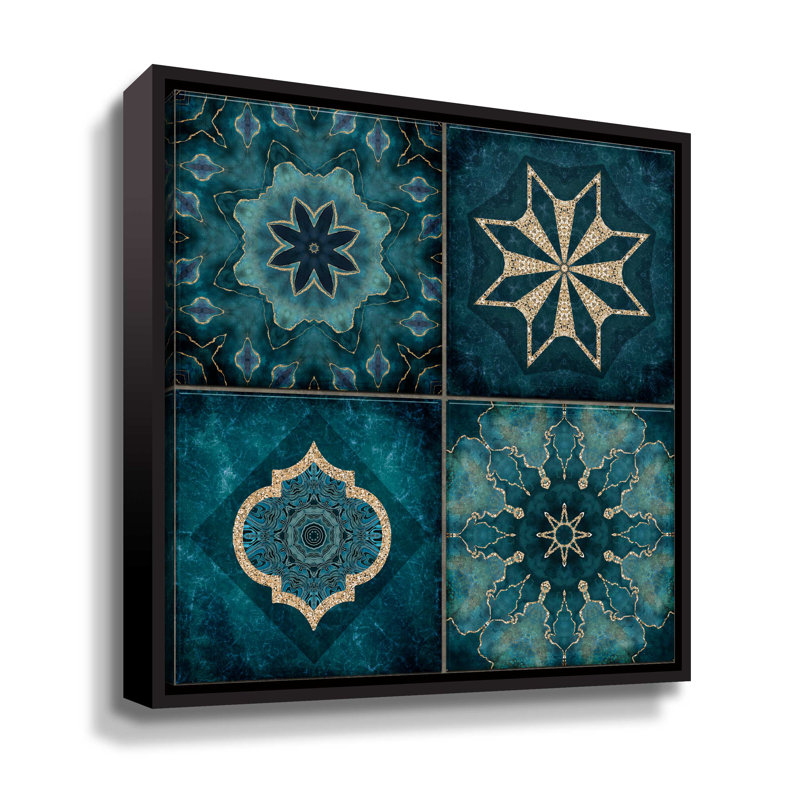 Carreaux bleu sarcelle élégants - peinture, Cadre noir, H 10 po x l 10 po x P 2 po