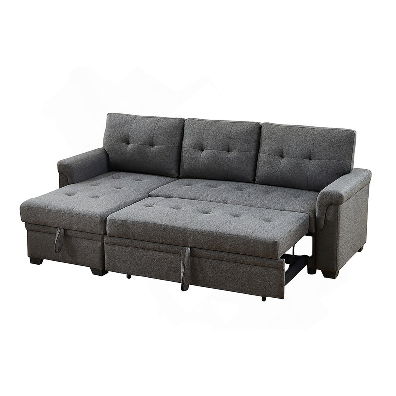Upholstered L-Shaped Sectional, Steel Gray Polyester, Left Hand Facing