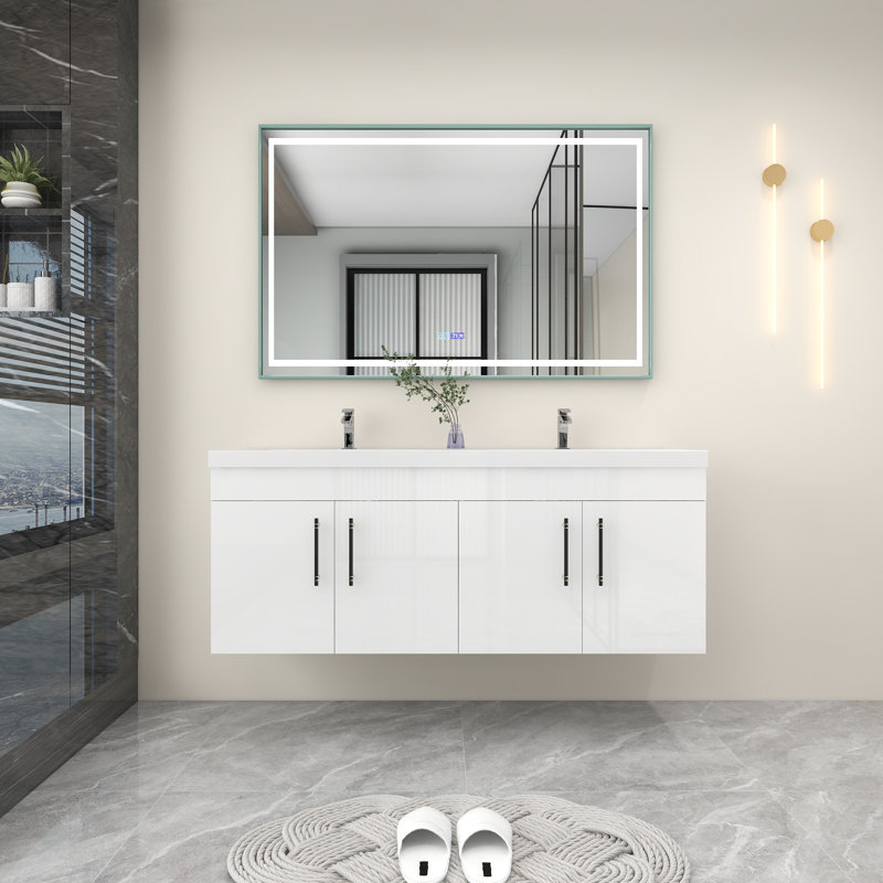 Ensemble de meuble-lavabo double mural Romer, Blanc lustré