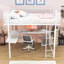 Lit mezzanine en métal avec bureau en forme de L, bande lumineuse à DEL, station de charge, plateau de tour pour PC et zone de suspension-129458570-129458569