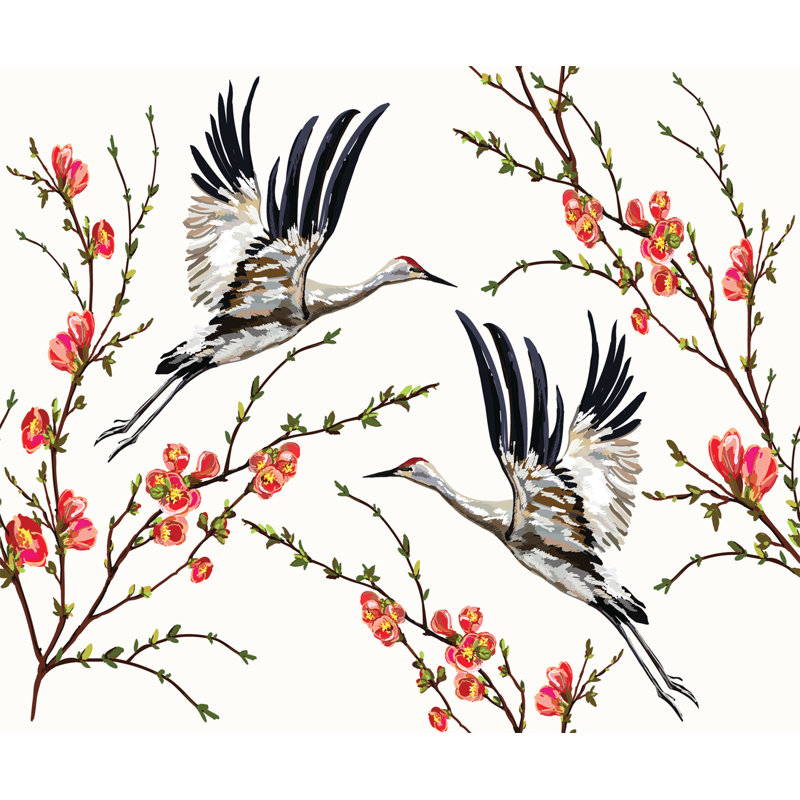 Papier peint amovible Fashioned Folk Japanese Birds