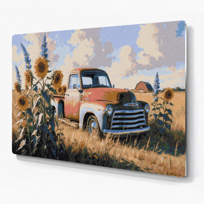 «Farm Old Pickup Truck», art mural en métal gris