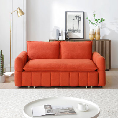 Sleeper Sofa, Sofa Bed- 3 In 1 Pull Out Couch Bed With Teddy Chaise For Living Room, Sofa Sleeper With Pull Out Bed,3color,Orange