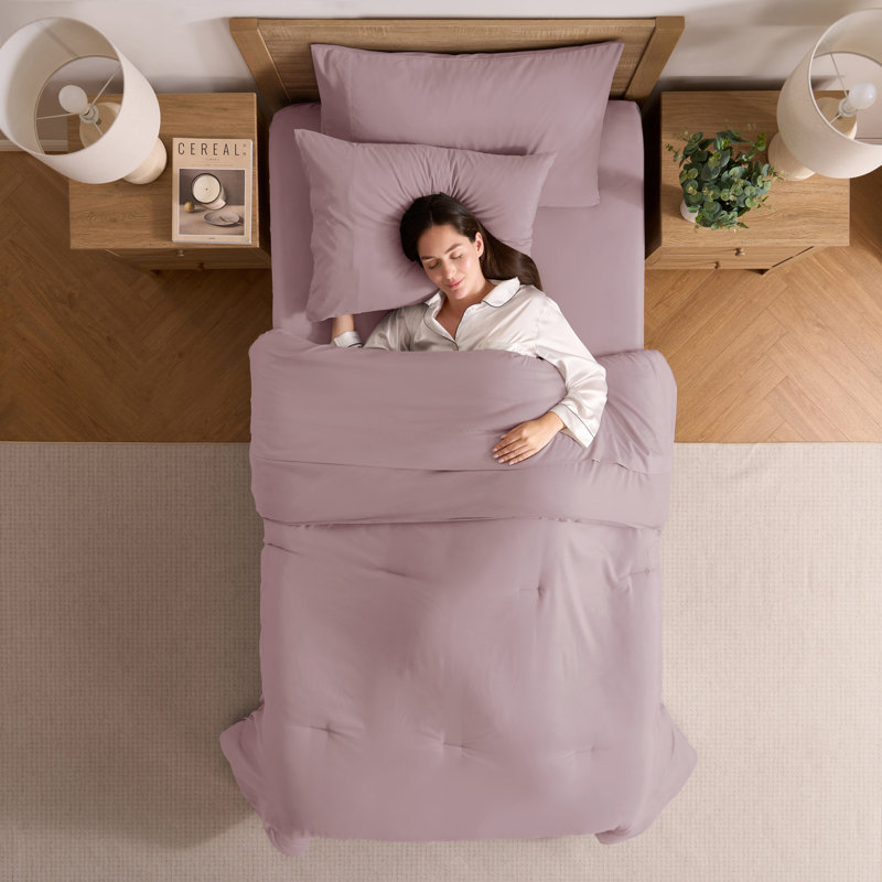 Ensemble d'édredon en microfibre 5 pièces avec draps, Rose clair, Édredon simple très long + 4 pièces supplément