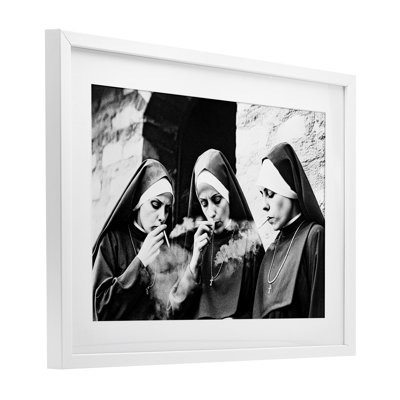 Smoking Nuns Rebellion Framed Print Under Glass, design by Decent Exposures