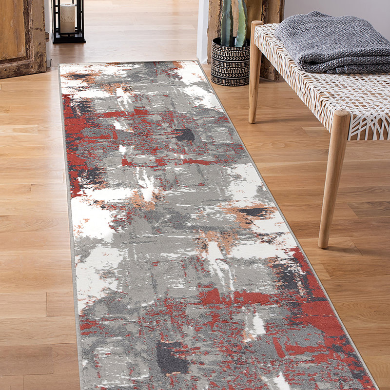 Tapis rouge / gris Nemaha, Tapis de couloir 2 pi 7 po x 10 pi