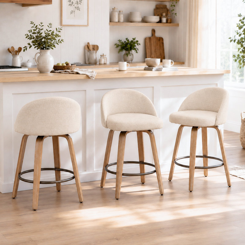 Tabourets de bar pivotants en velours Louise, Beige, Counter Stool (25.39” Seat Height)