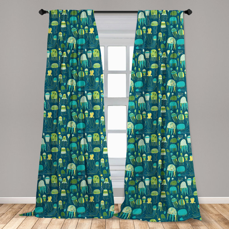 Sea Creatures Multicolor Polyester Room-Darkening Curtain Panels