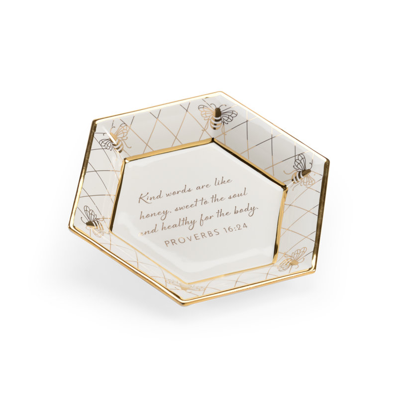 Ceramic Decorative Plate, White/Gold