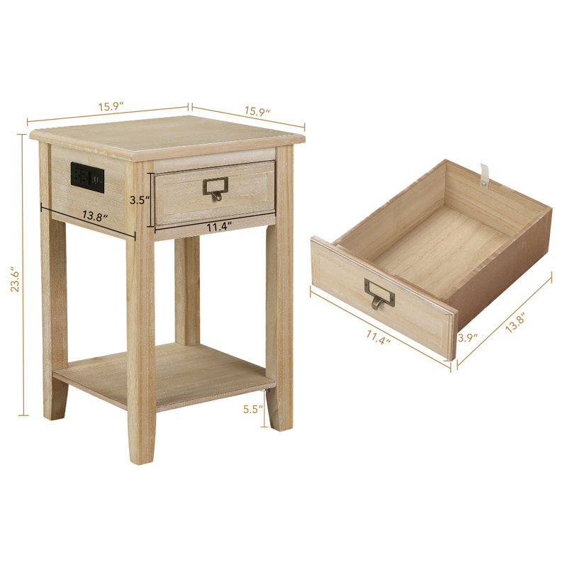 Megale 15.9'' W Nightstand & End Table (Set of 2) with Charging Station, Clear