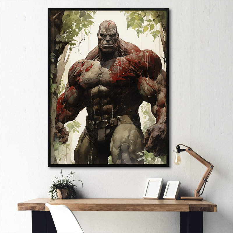 «Green Superhero Giants - Giants», art mural, Cadre flottant noir, H 44 po x l 34 po x P 1,5 po