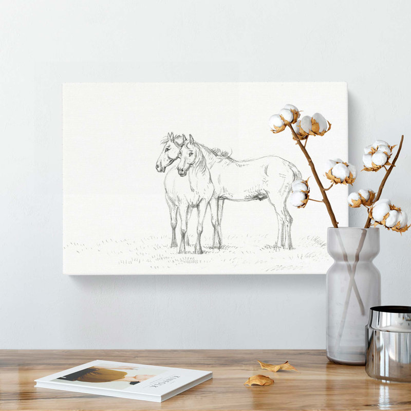 Sketch of Two Horses by Jean Bernard - Wrapped Canvas Drawing - Wrapped Canvas, 35cm H x 50cm W x 3cm D