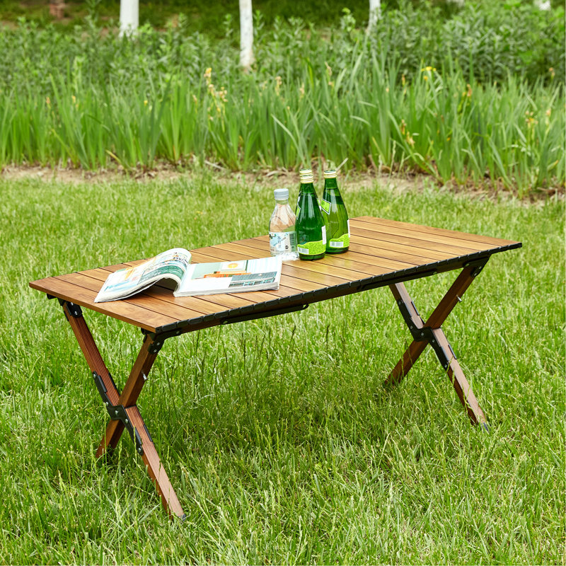 Table rectangulaire en aluminium pour l'extérieur et l'intérieur - capacité de 120 lb, facile à plier, pliante portative de camping brune, brune