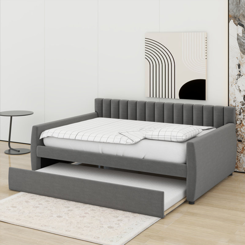 Lit de jour double avec lit gigogne, Gris, Double