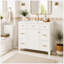 Meuble-lavabo autoportant de 36 po avec lavabo en céramique, structure en bois massif, portes à fermeture en douceur, 3 tiroirs avec tiroir à double profondeur, tablettes réglables, blanc