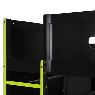 Lit mezzanine en bois avec bureau, armoire et éclairage RVB