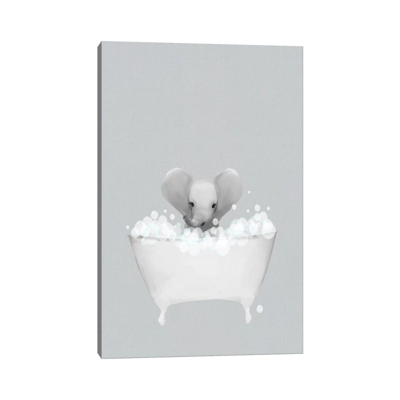 Elephant Blue Bath by Leah Straatsma - Wrapped Canvas Print, 66.04 cm H x 45.72 cm W x 1.91 cm D