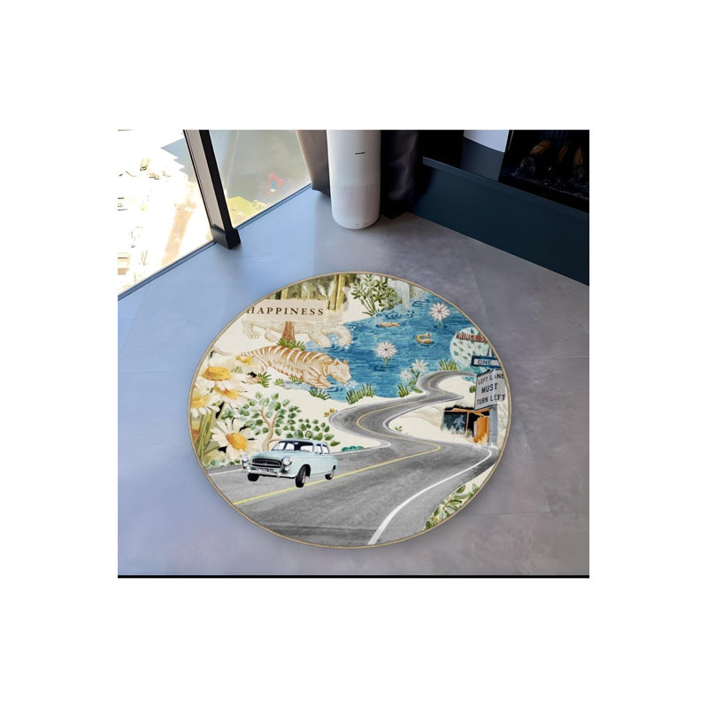 Tapis rond rond lavable à la machine, Sous-tapis rond 3 pi 3 po inclus