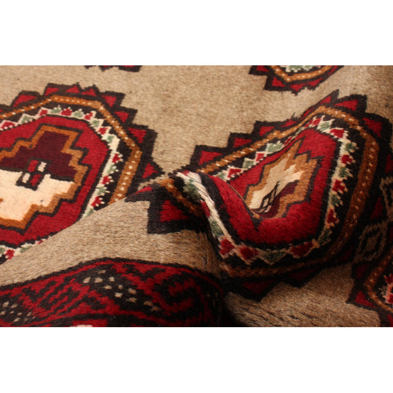 Tapis brun clair en laine noué à la main de conception unique 3 pi 4 po x 5 pi 5 po New Age