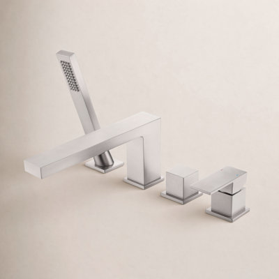 Cube Deck-Mounted Tub Filler with Diverter