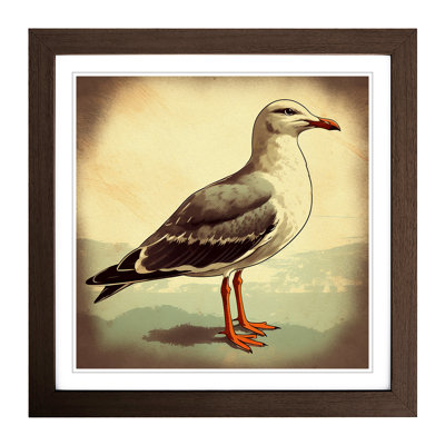 Seagull Retro - Single Picture Frame Print on Wood