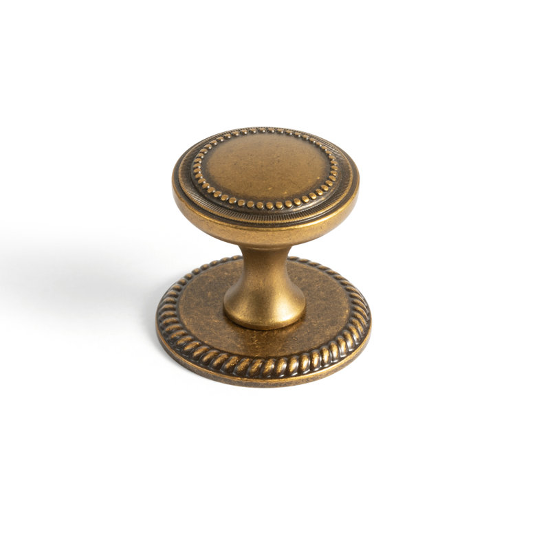 Poignée champignon 1,3 po avec contre-plaque ronde, Laiton antique, G027Y