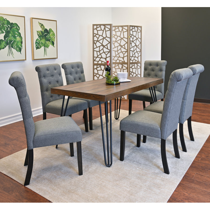 Ensemble de salle à manger 7 pièces, table à manger en épingle à cheveux avec 6 chaises, 4 options de couleurs, Gris