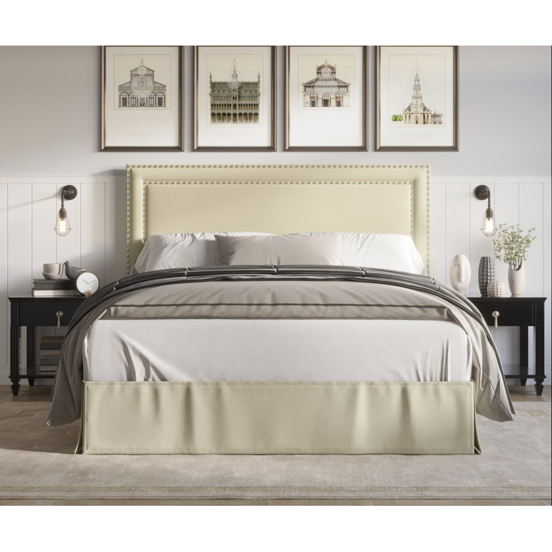 Très grand lit à panneau Aroz, Beige, Grand