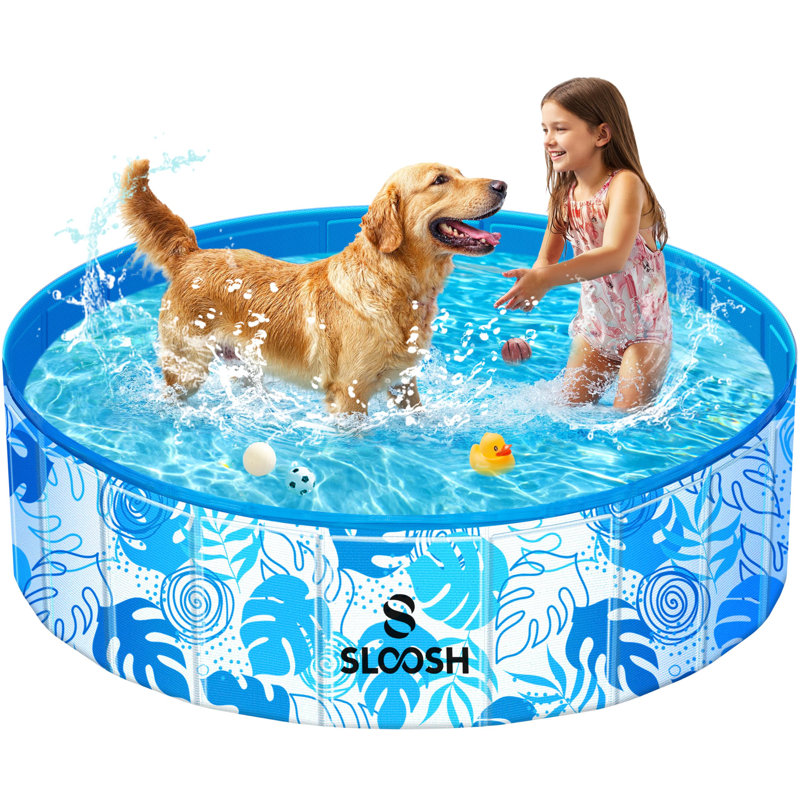 Foldable dog pool 48" x 12" (Blue Leaves)