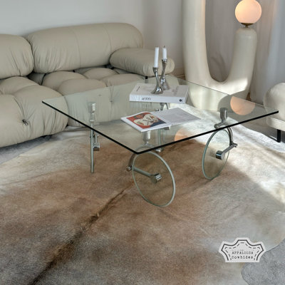 Tapis moyen en cuir de vache champagne 5 pi x 7 pi - 100% cuir véritable - Accent de luxe naturel bohème-chic