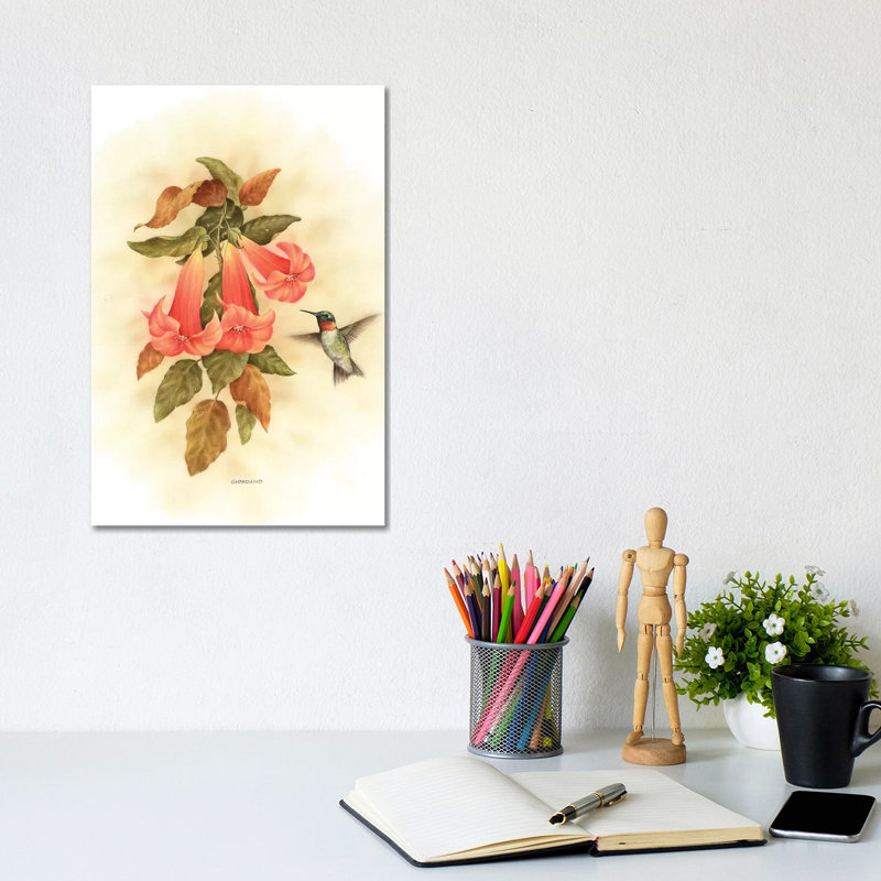 Hummingbird Delight - impression d'art graphique, Aucun mat, Toile tendue, H 12 po x l 8 po x P 0,75 po