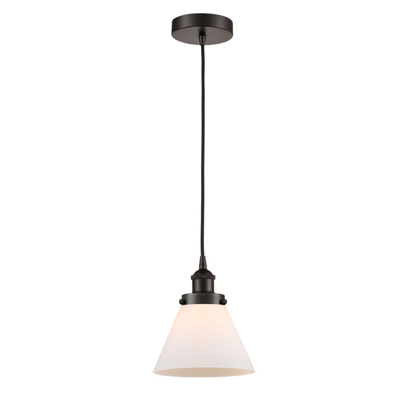 Mini-luminaire suspendu 1 lumière Cone, Blanc, H 9,75 po x l 7,75 po x P 7,75 po, Bronze frotté à l'huile
