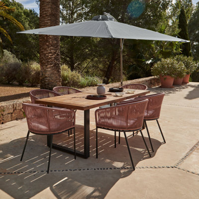 Fabiano Rectangular 6 - Person Long Dining Set with Cushions and Umbrella