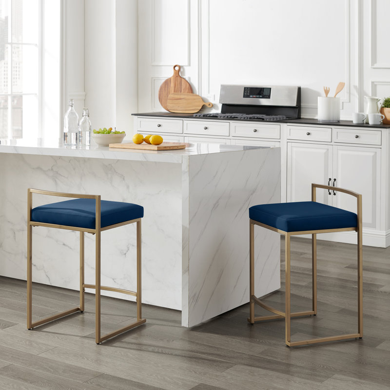 Progreso Upholstered Counter Stool with Metal Frame, Counter Stool (24.25" Seat Height), Navy