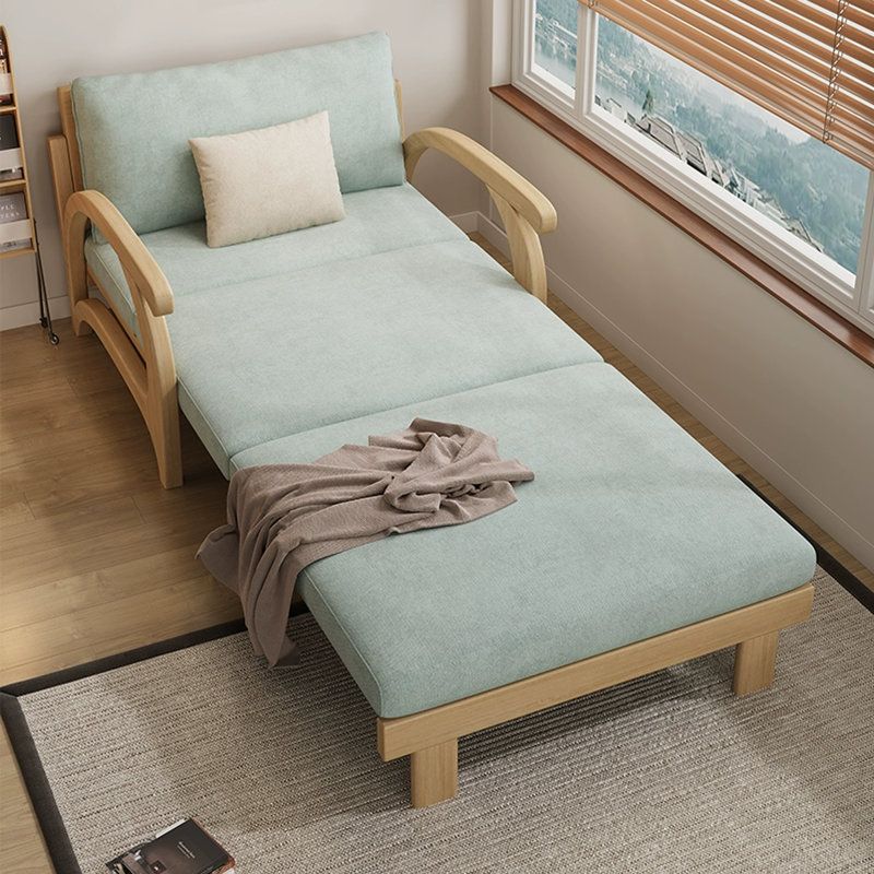 Canapé-lit simple en bois de frêne avec accoudoirs incurvés, H 31,1 po x l 42,52 po x P 33,07 po